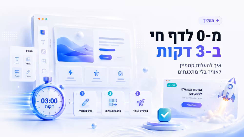 מ-0 לדף חי ב-3 דקות: איך להעלות קמפיין לאוויר בלי מתכנתים